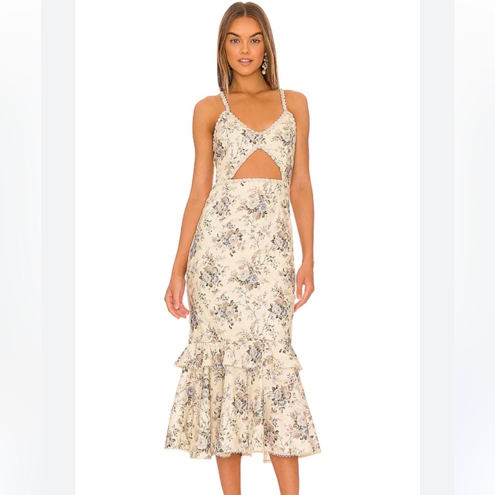 V. Chapman Cream Floral Midi Luna Dress